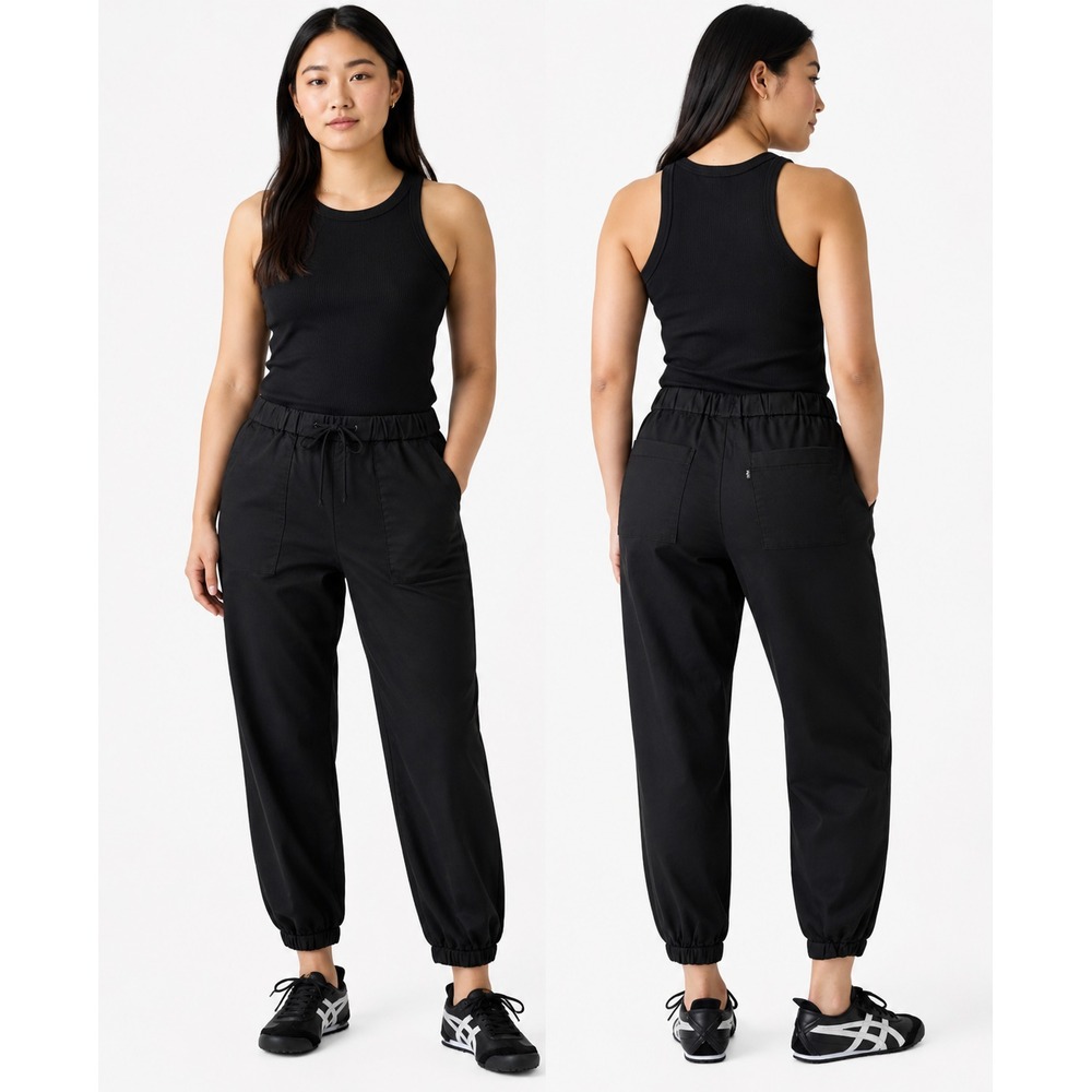 Levi's Womens Essential Joggers Size L Black Meteorite Mid Rise Tapered Stretch